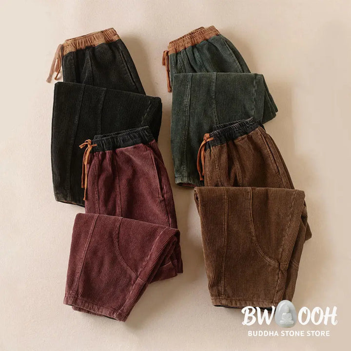 Buddha Stones Color Contrast Corduroy Cotton Women&