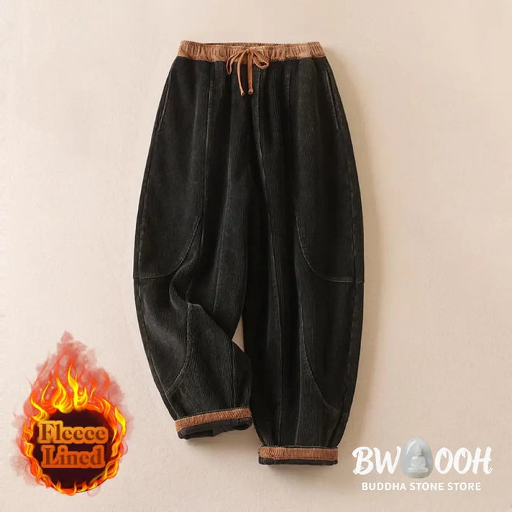 Buddha Stones Color Contrast Corduroy Cotton Women&