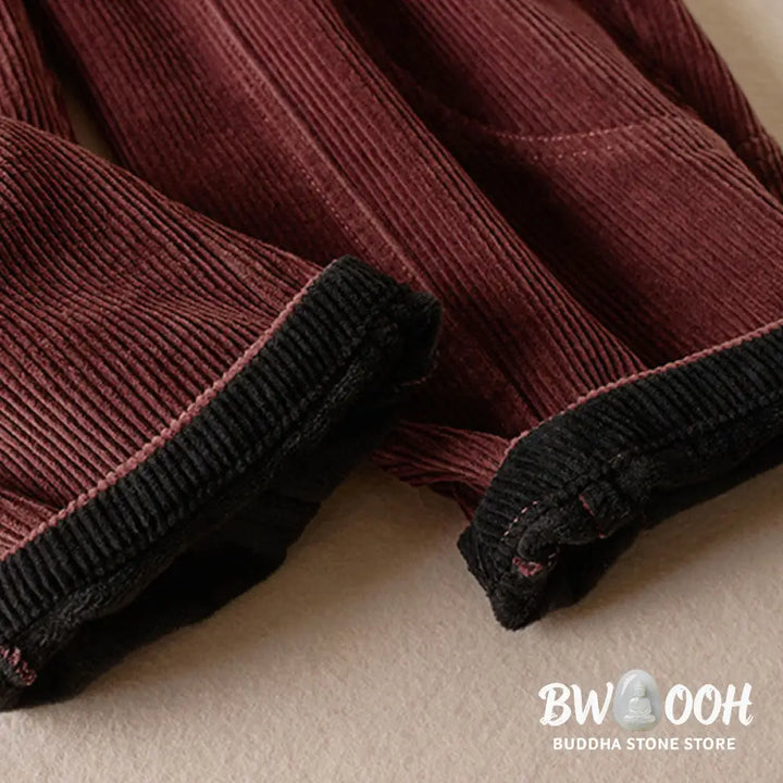 Buddha Stones Color Contrast Corduroy Cotton Women&