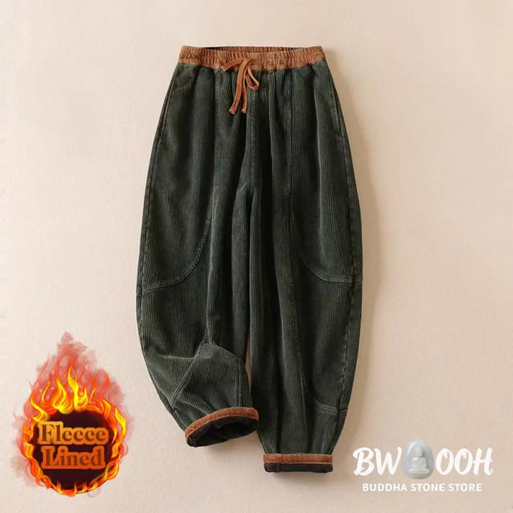 Buddha Stones Color Contrast Corduroy Cotton Women&