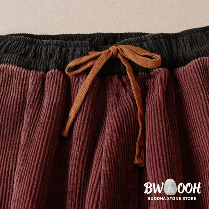 Buddha Stones Color Contrast Corduroy Cotton Women&