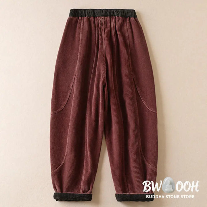 Buddha Stones Color Contrast Corduroy Cotton Women&