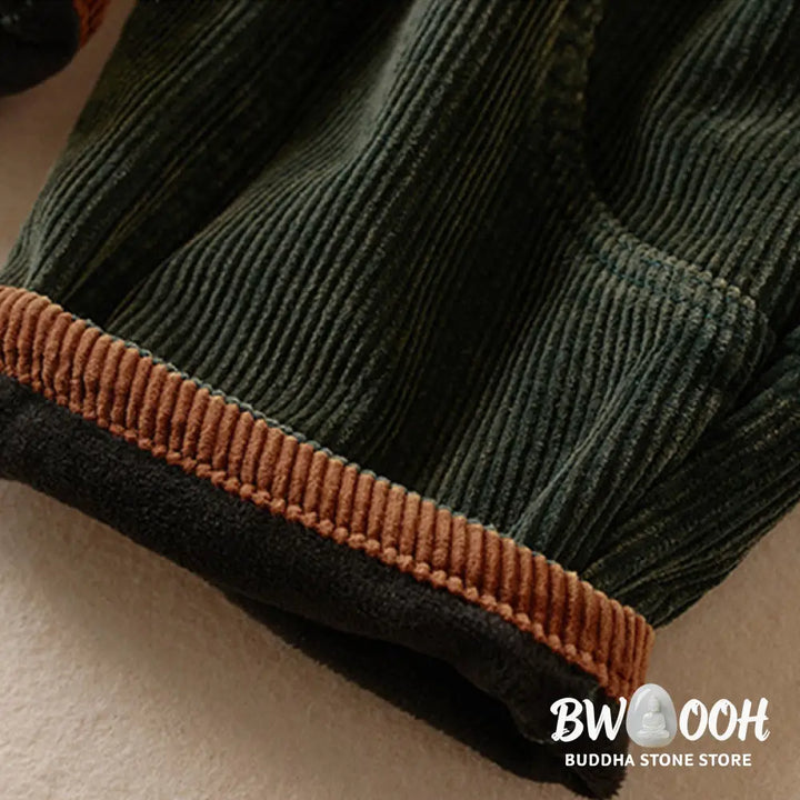 Buddha Stones Color Contrast Corduroy Cotton Women&