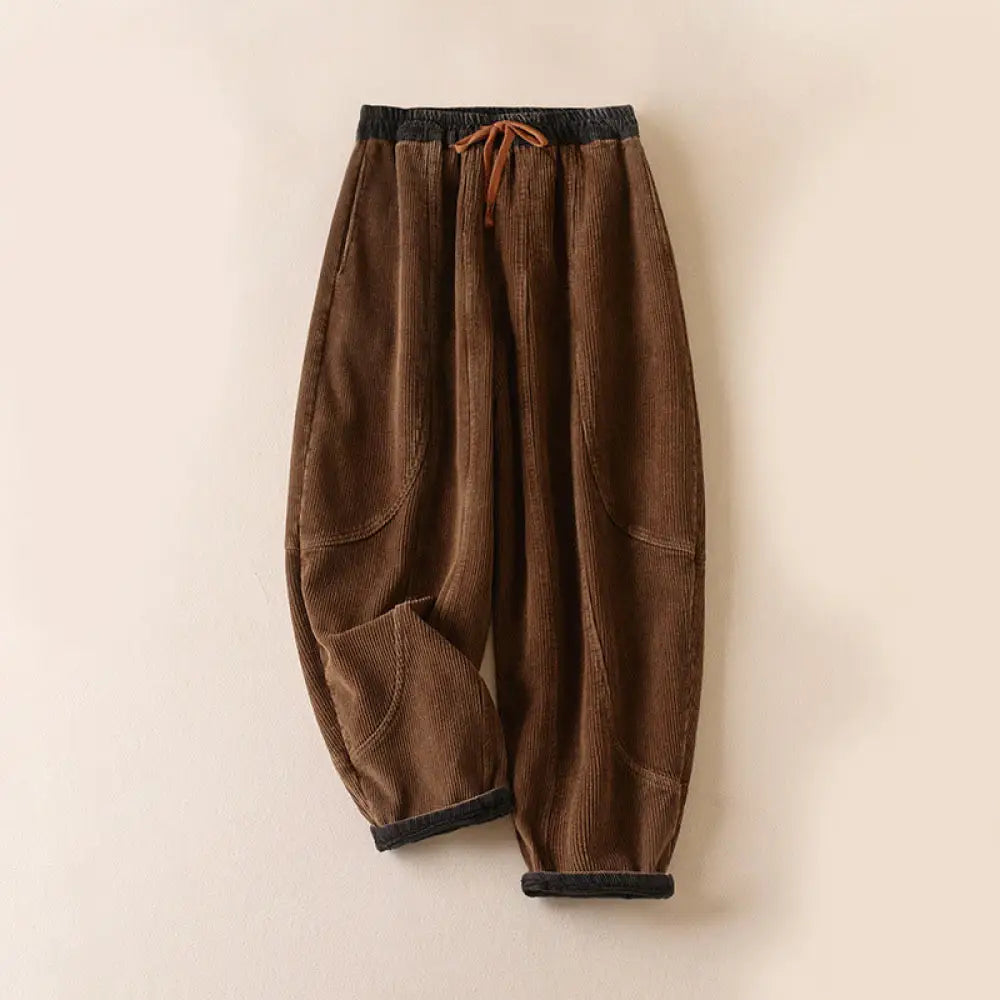Buddha Stones Color Contrast Corduroy Cotton Women&