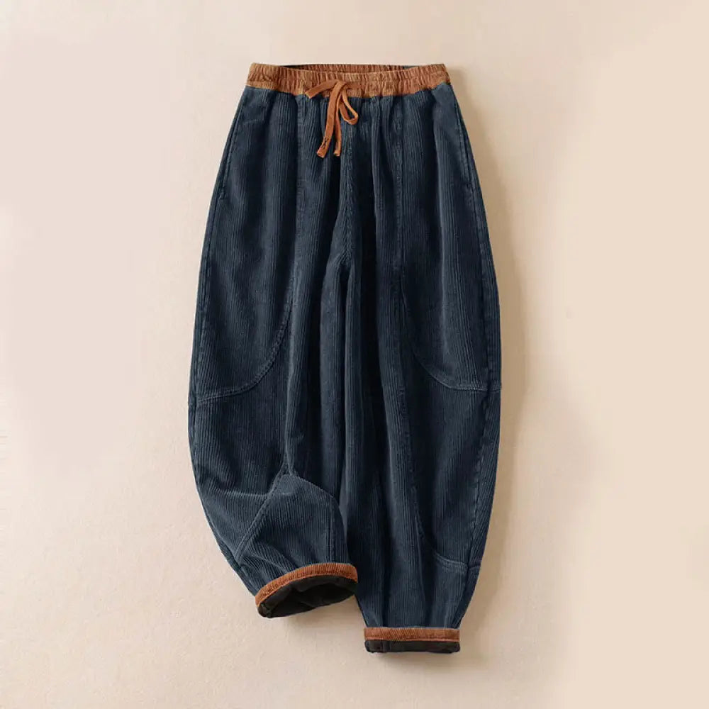 Buddha Stones Color Contrast Corduroy Cotton Women&