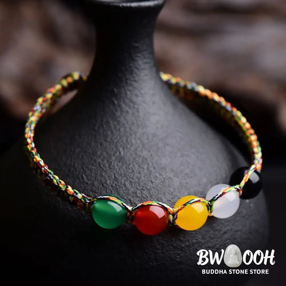 Buddha Stones Colorful Agate Metal Wood Water Fire Earth Five Elements String Bracelet - BWOOOH - Agate - Bracelet
