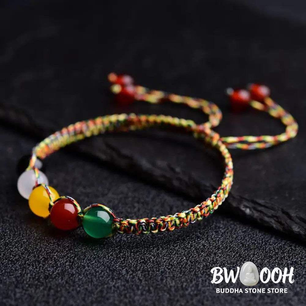 Buddha Stones Colorful Agate Metal Wood Water Fire Earth Five Elements String Bracelet - BWOOOH - Agate - Bracelet