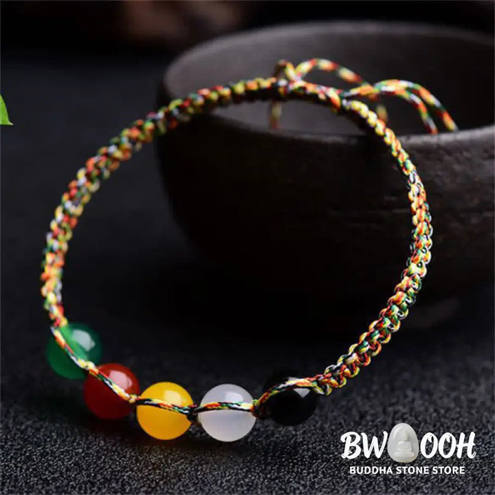 Buddha Stones Colorful Agate Metal Wood Water Fire Earth Five Elements String Bracelet - BWOOOH - Agate - Bracelet