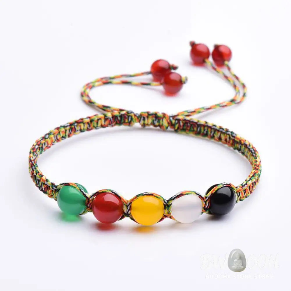 Buddha Stones Colorful Agate Metal Wood Water Fire Earth Five Elements String Bracelet - BWOOOH - Agate - Bracelet