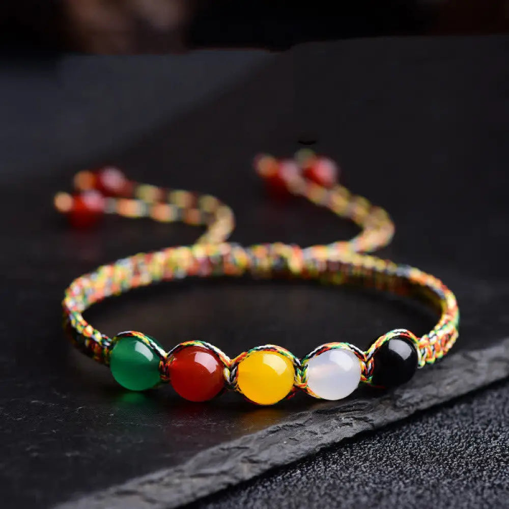 BWOOOH Colorful Agate Metal Wood Water Fire Earth Five Elements String Bracelet - BWOOOH - Agate - Bracelet