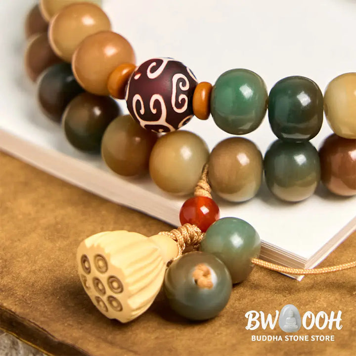 Buddha Stones Colorful Bodhi Seed Lotus Pod Charm Peace Double Wrap Bracelet - BWOOOH - Bodhi Seed(Wrist Circumference: