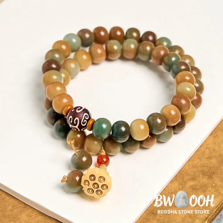 Buddha Stones Colorful Bodhi Seed Lotus Pod Charm Peace Double Wrap Bracelet - BWOOOH - Bodhi Seed(Wrist Circumference: