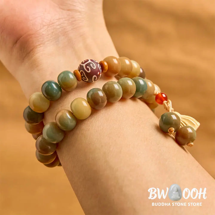 Buddha Stones Colorful Bodhi Seed Lotus Pod Charm Peace Double Wrap Bracelet - BWOOOH - Bodhi Seed(Wrist Circumference: