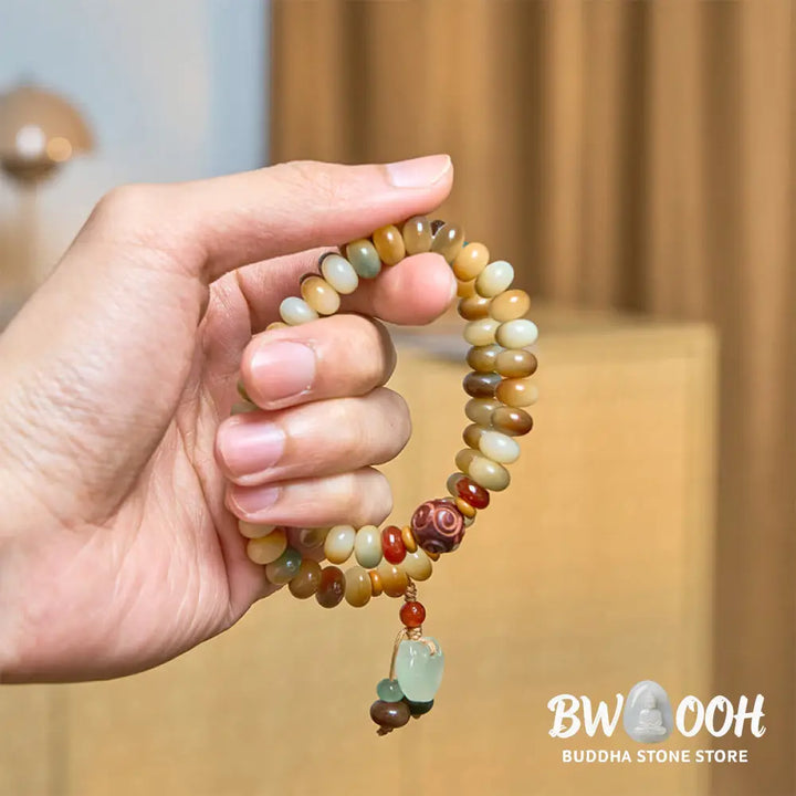Buddha Stones Colorful Bodhi Seed Peace Lock Charm Wisdom Abacus Beads Double Wrap Bracelet - BWOOOH - Bodhi Seed(Wrist