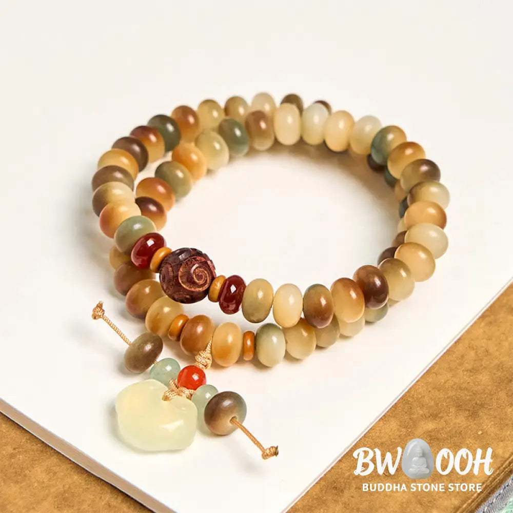 Buddha Stones Colorful Bodhi Seed Peace Lock Charm Wisdom Abacus Beads Double Wrap Bracelet - BWOOOH - Bodhi Seed(Wrist