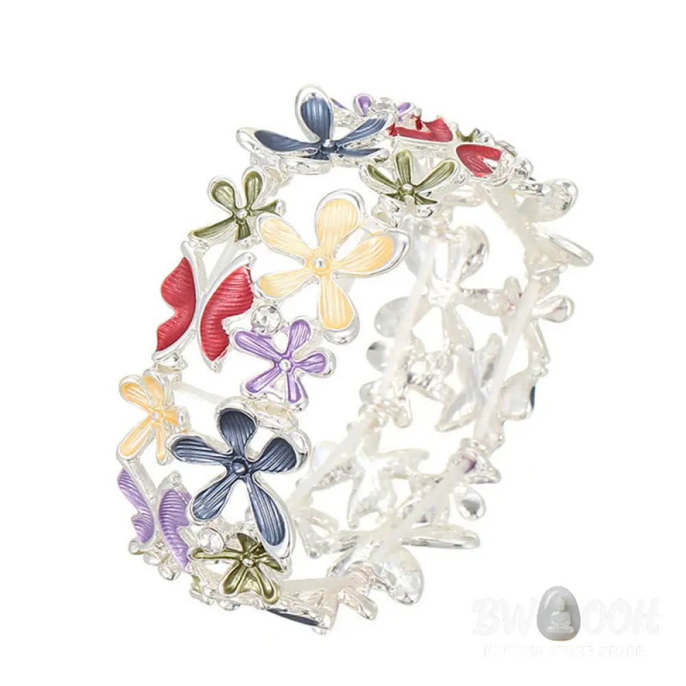 Buddha Stones Colorful Butterfly Flowers Love Alloy Elastic Bracelet Bangle - BWOOOH - Bracelet Bangle