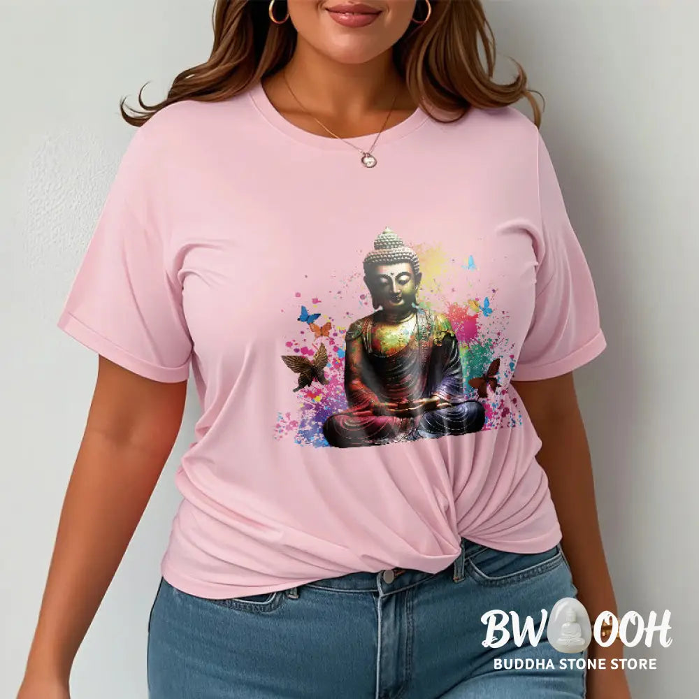 Buddha Stones Colorful Butterfly Flying Meditation Buddha Tee T-shirt - T-Shirts