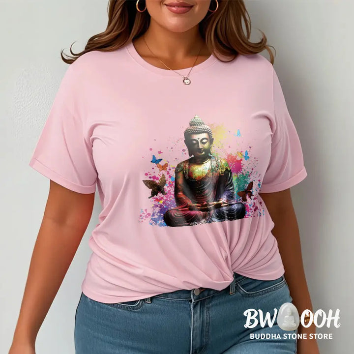 Buddha Stones Colorful Butterfly Flying Meditation Buddha Tee T-shirt - T-Shirts