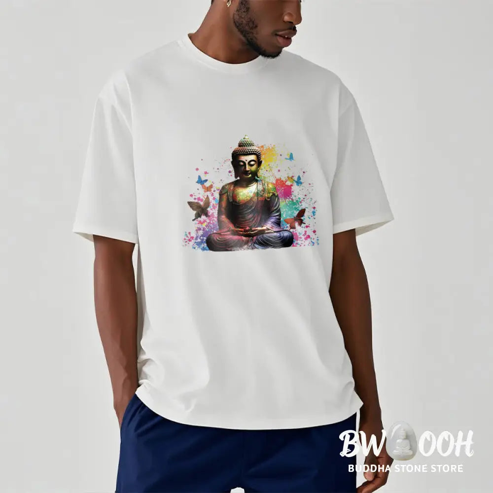 Buddha Stones Colorful Butterfly Flying Meditation Buddha Tee T-shirt - T-Shirts
