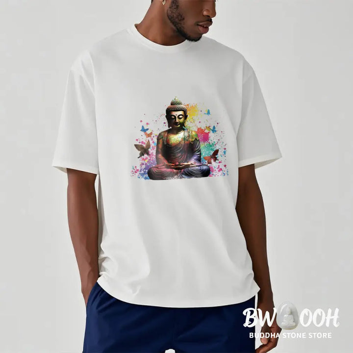 Buddha Stones Colorful Butterfly Flying Meditation Buddha Tee T-shirt - T-Shirts