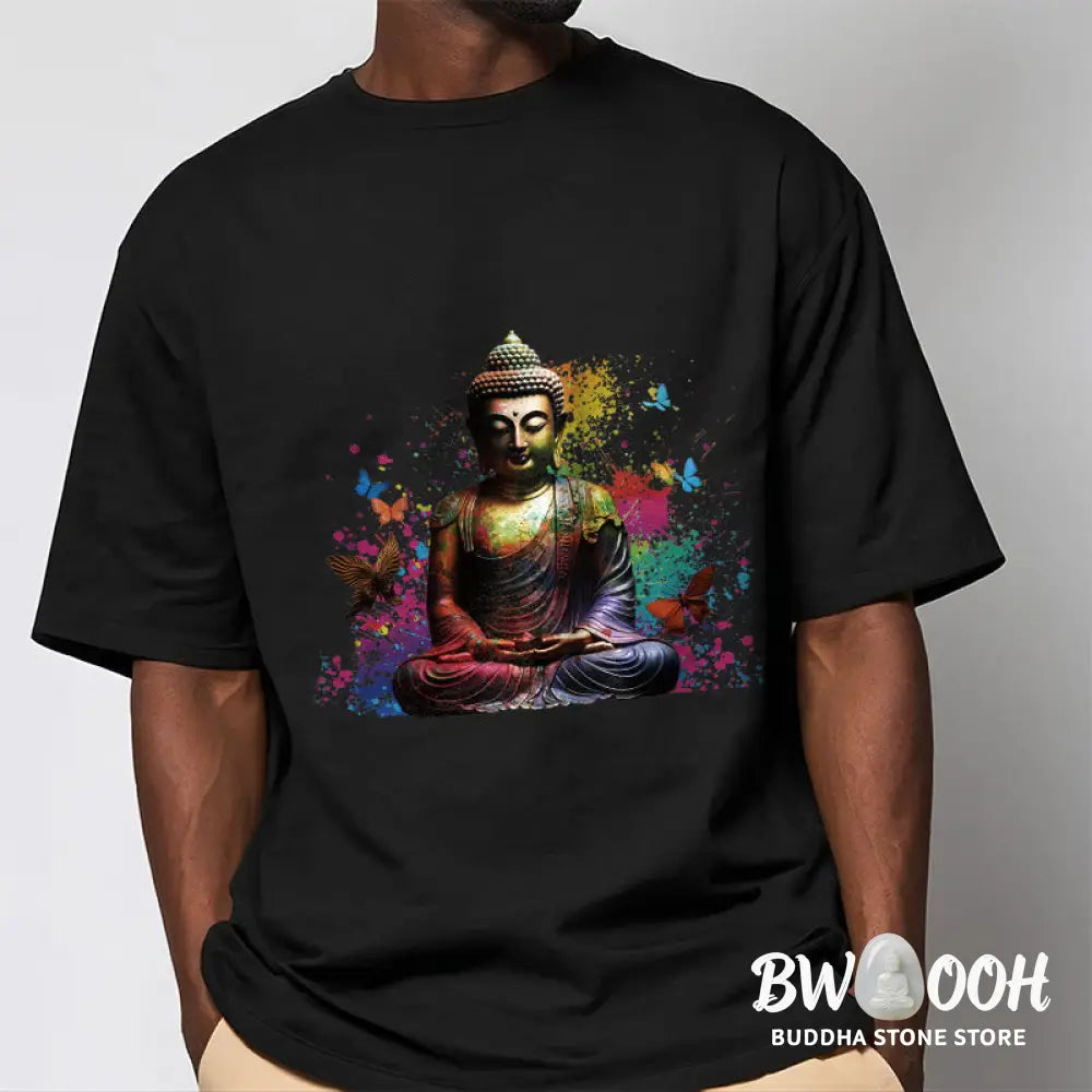 Buddha Stones Colorful Butterfly Flying Meditation Buddha Tee T-shirt - T-Shirts