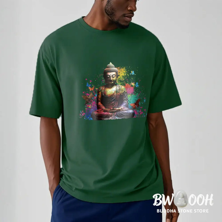 Buddha Stones Colorful Butterfly Flying Meditation Buddha Tee T-shirt - T-Shirts
