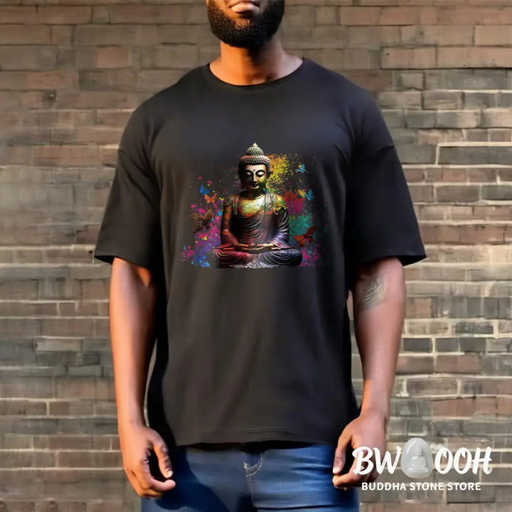 Buddha Stones Colorful Butterfly Flying Meditation Buddha Tee T-shirt - T-Shirts