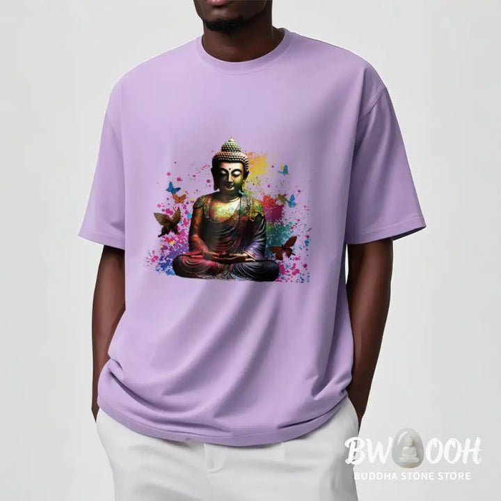 Buddha Stones Colorful Butterfly Flying Meditation Buddha Tee T-shirt - T-Shirts