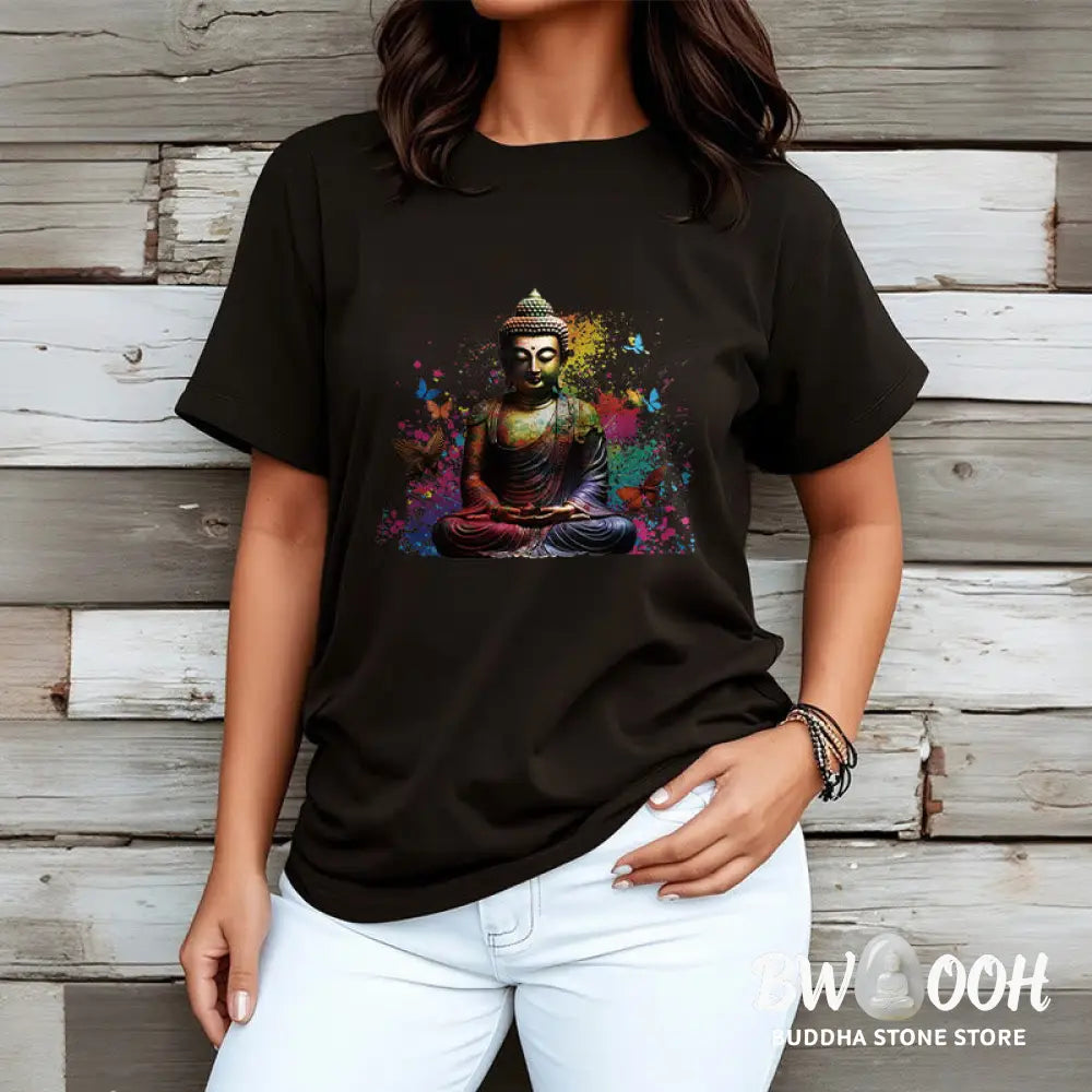 Buddha Stones Colorful Butterfly Flying Meditation Buddha Tee T-shirt - T-Shirts