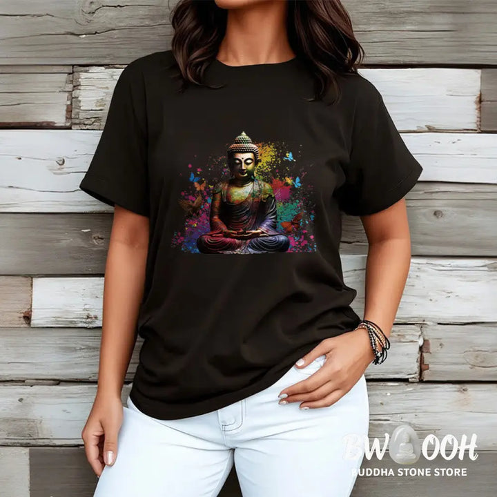 Buddha Stones Colorful Butterfly Flying Meditation Buddha Tee T-shirt - T-Shirts