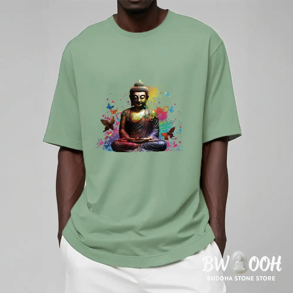 Buddha Stones Colorful Butterfly Flying Meditation Buddha Tee T-shirt - T-Shirts