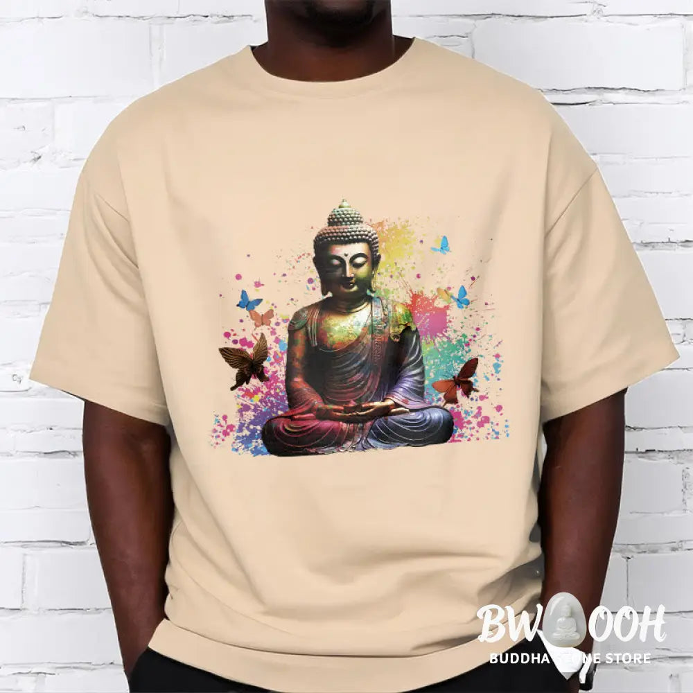 Buddha Stones Colorful Butterfly Flying Meditation Buddha Tee T-shirt - T-Shirts