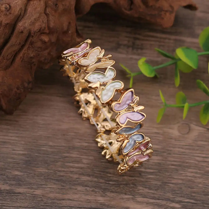 Buddha Stones Colorful Butterfly Freedom Alloy Elastic Bracelet Bangle - BWOOOH - Colorful Butterfly 60mm - Bracelet