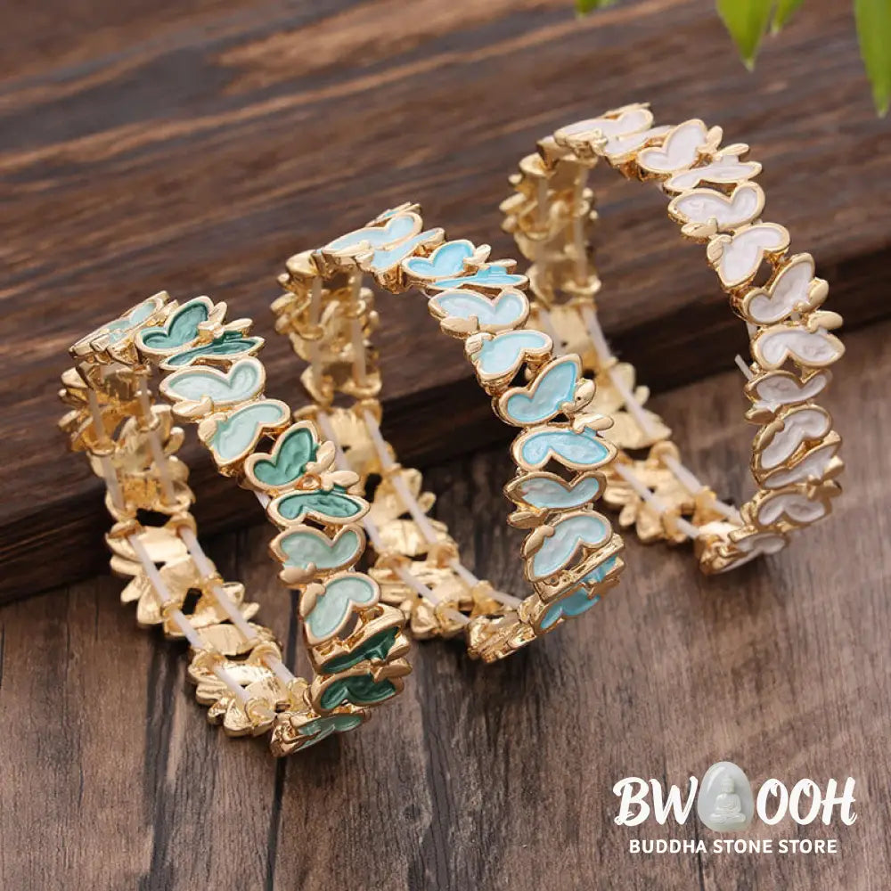 Buddha Stones Colorful Butterfly Freedom Alloy Elastic Bracelet Bangle - BWOOOH - Bracelet Bangle