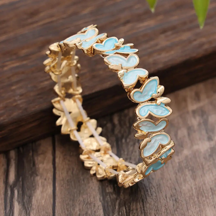 Buddha Stones Colorful Butterfly Freedom Alloy Elastic Bracelet Bangle - BWOOOH - Blue Butterfly 60mm - Bracelet Bangle