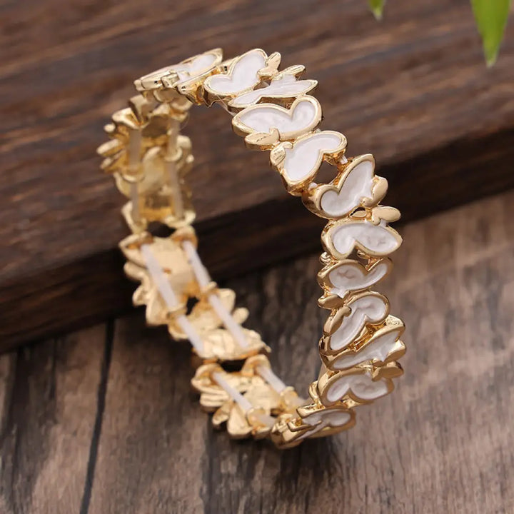 Buddha Stones Colorful Butterfly Freedom Alloy Elastic Bracelet Bangle - BWOOOH - White Butterfly 60mm - Bracelet Bangle