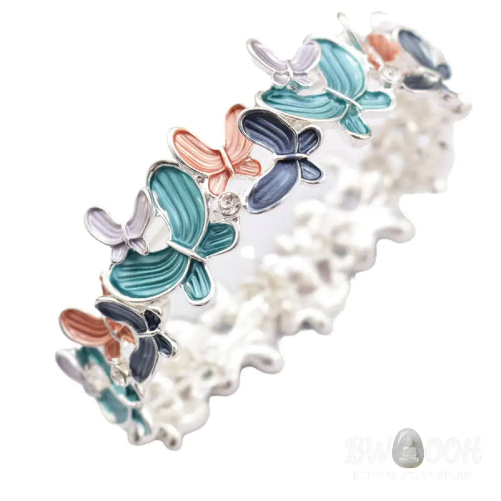 Buddha Stones Colorful Butterfly Love Alloy Elastic Bracelet Bangle - BWOOOH - Bracelet Bangle