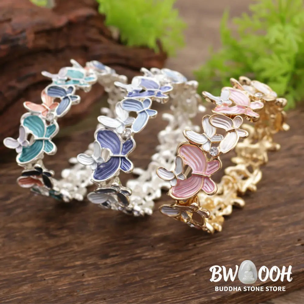 Buddha Stones Colorful Butterfly Love Alloy Elastic Bracelet Bangle - BWOOOH - Bracelet Bangle