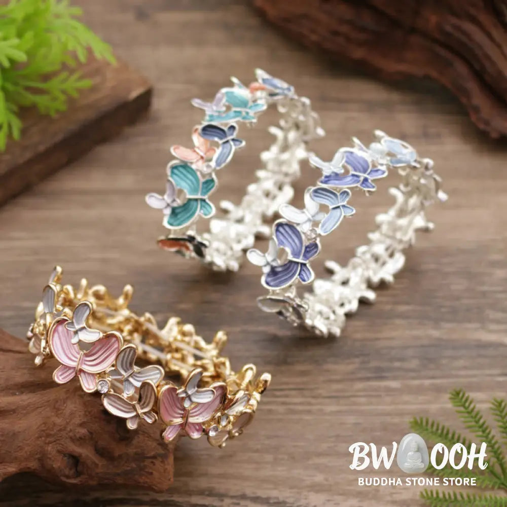Buddha Stones Colorful Butterfly Love Alloy Elastic Bracelet Bangle - BWOOOH - Bracelet Bangle
