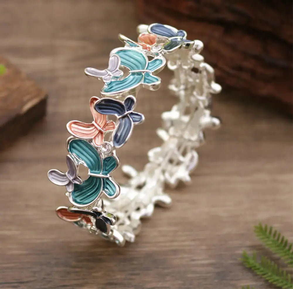 BWOOOH Colorful Butterfly Love Alloy Elastic Bracelet Bangle — natural stone crystal healing bracelet for spiritual healin...