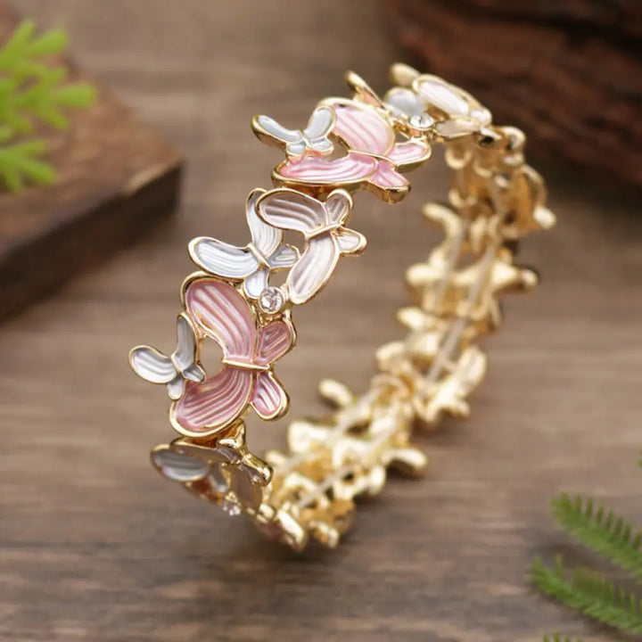Buddha Stones Colorful Butterfly Love Alloy Elastic Bracelet Bangle - BWOOOH - Pink Butterfly 98mm - Bracelet Bangle