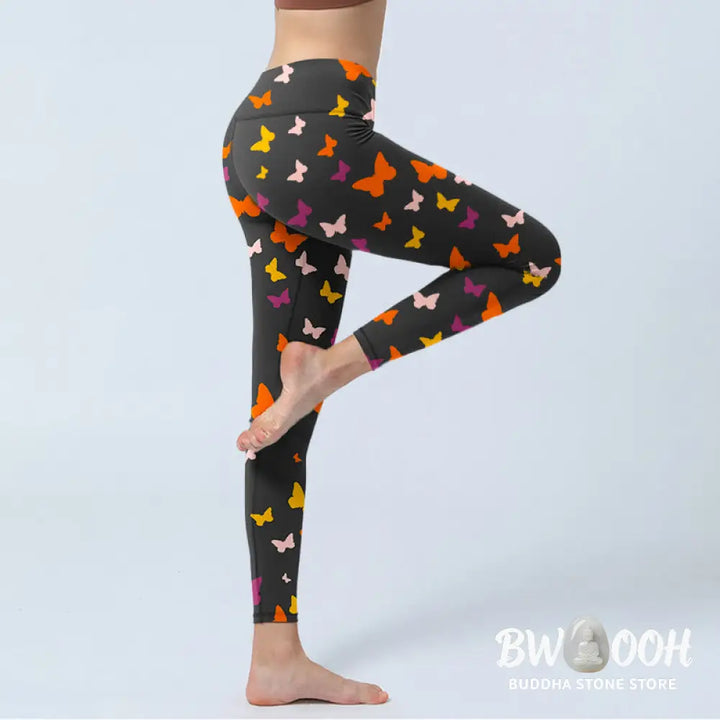 BWOOOH printed yoga leggings - Colorful Butterfly Print Gym Leggings Wo