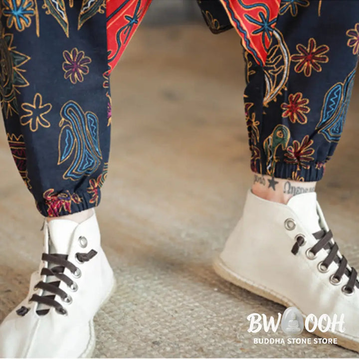 Buddha Stones Colorful Camel Figure Pattern Cotton Men’s Harem Pants With Pockets - Men’s Harem Pants