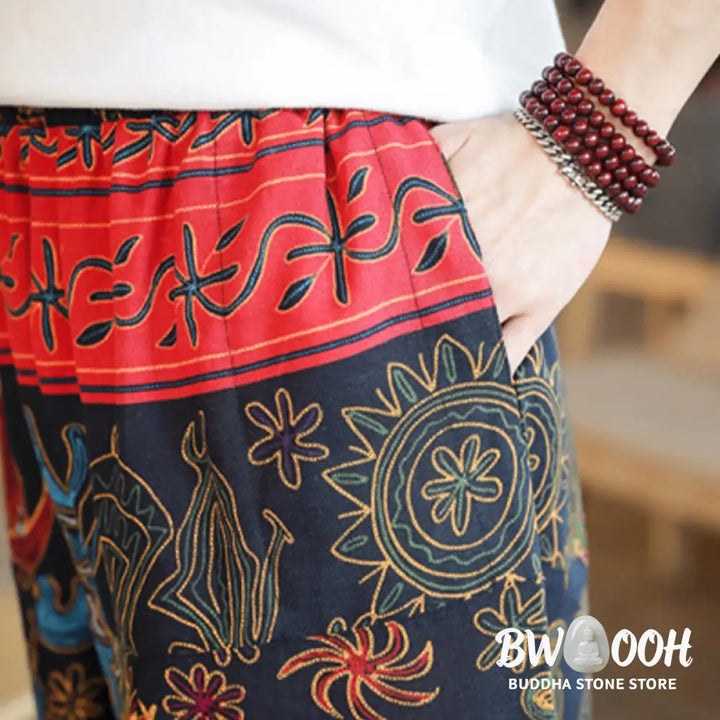 Buddha Stones Colorful Camel Figure Pattern Cotton Men’s Harem Pants With Pockets - Men’s Harem Pants