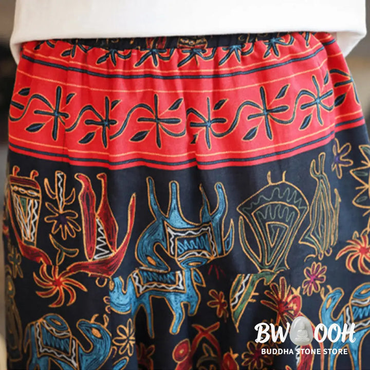 Buddha Stones Colorful Camel Figure Pattern Cotton Men’s Harem Pants With Pockets - Men’s Harem Pants