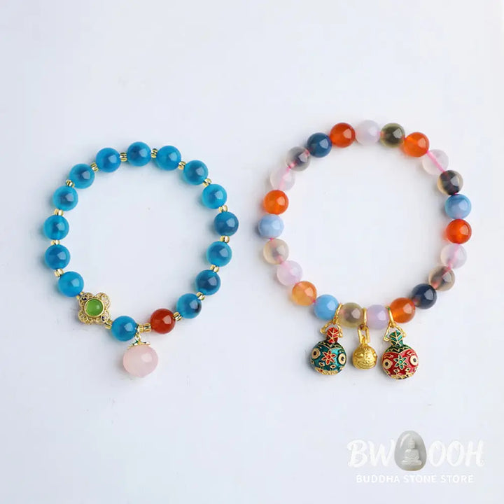 Buddha Stones Colorful Candy Agate Gold Swallowing Beast Family Peach Harmony Charm Bracelet - BWOOOH - Bracelet