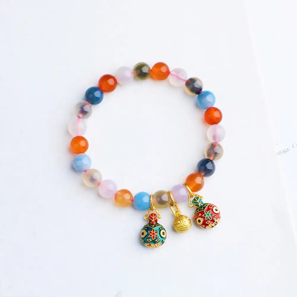 Buddha Stones Colorful Candy Agate Gold Swallowing Beast Family Peach Harmony Charm Bracelet - BWOOOH - Candy