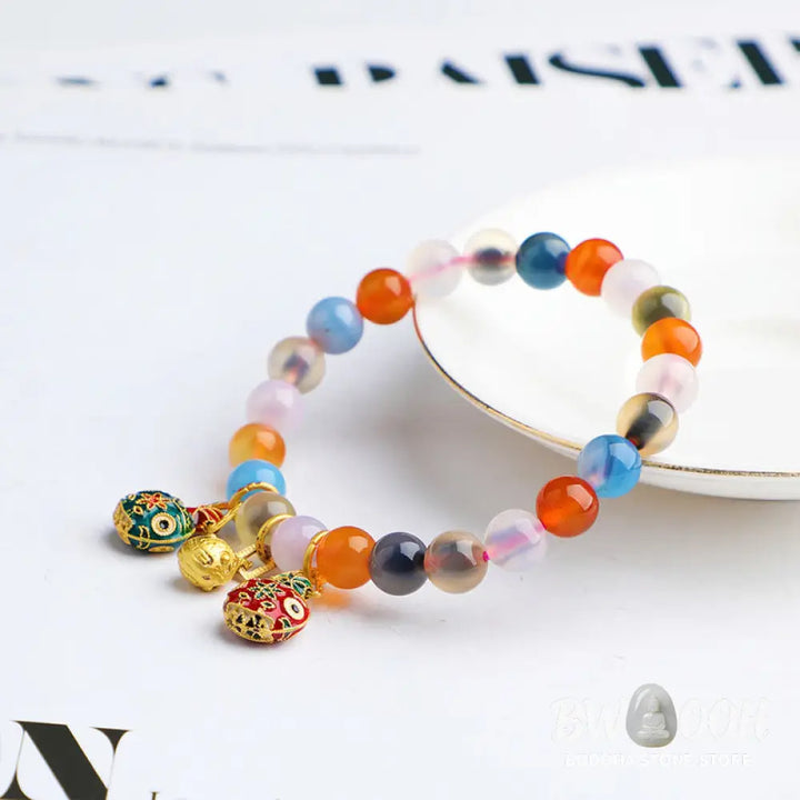 Buddha Stones Colorful Candy Agate Gold Swallowing Beast Family Peach Harmony Charm Bracelet - BWOOOH - Bracelet