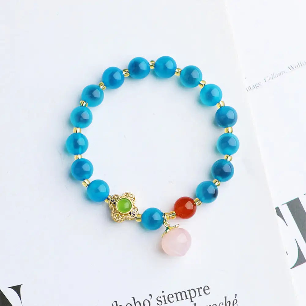 Buddha Stones Colorful Candy Agate Gold Swallowing Beast Family Peach Harmony Charm Bracelet - BWOOOH - Candy