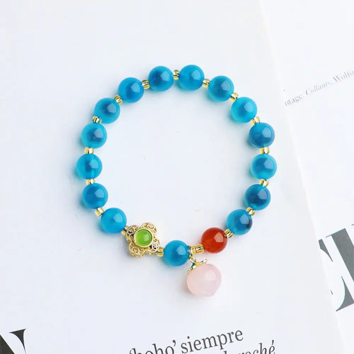 Buddha Stones Colorful Candy Agate Gold Swallowing Beast Family Peach Harmony Charm Bracelet - BWOOOH - Candy